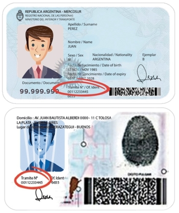 Ubicación del número de trámite en el DNI